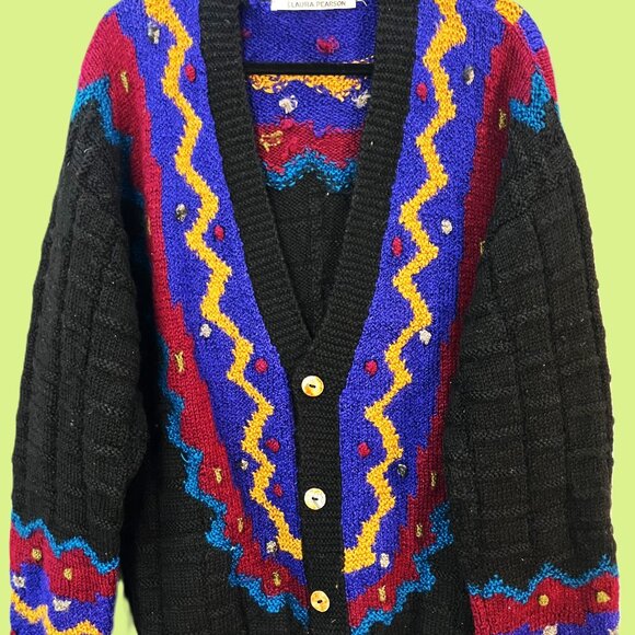 Tijuca Vintage Knit Cardigan – Bold Colors & Timeless Style